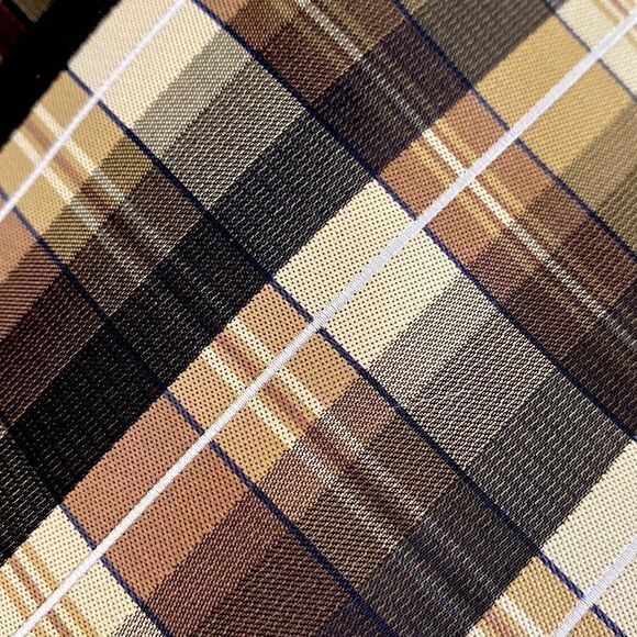 Platinum Designs tan brown white plaid 100 % polyester length 29 inches - Picture 3 of 6